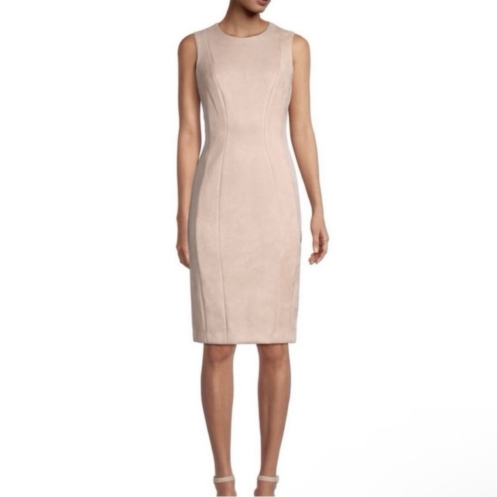 Calvin Klein Blush Pink Faux Suede Sleeveless Sheath Dress Size 12